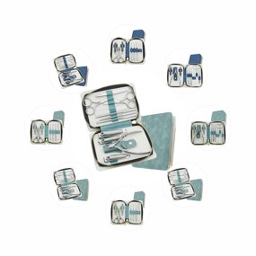 7pcs Nail Clipper Set - Blue Stainless Steel Manicure Kit with Zipper Leather Bag
