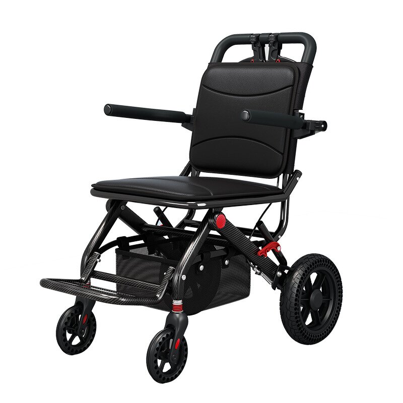 Folding Wheelchair - Portable 12-inch with Shopping Cart for Elderly Care
