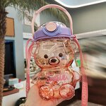 Straw Cup Manufacturer - Cute Bear 1400ml Large Plastic Sports Bottle with Strap