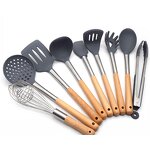 Kitchen Utensils Set Manufacturer - Non-stick 9pcs Wooden Silicone with Wooden Handle