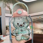 Straw Cup Manufacturer - Cute Bear 1400ml Large Plastic Sports Bottle with Strap