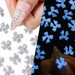 3D Nail Charms - 50pcs Gold Silver Luminous Bow Bling Manicure Decorations