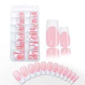 Black White Nail Tips - 120PCS French Square Wearable ABS Press on Nails Boxed