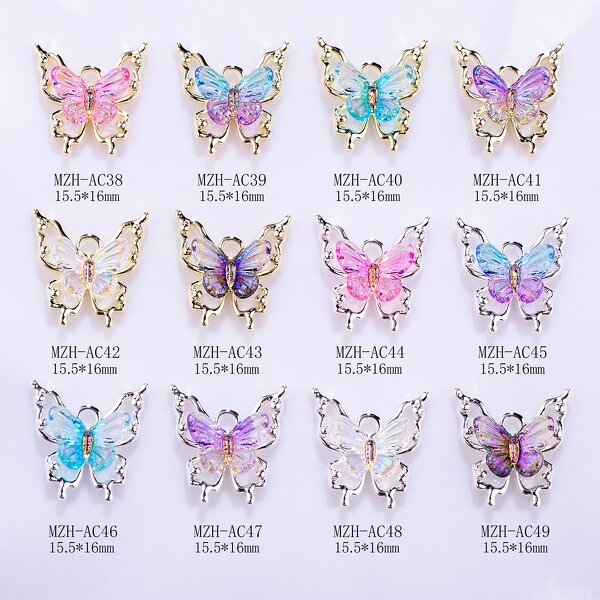 Butterfly Nail Charms - 10pcs Color Gradient 3D Glitter Kawaii Manicure Decor