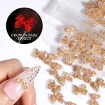 3D Nail Charms - 50pcs Gold Silver Luminous Bow Bling Manicure Decorations