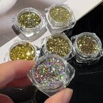 Nail Art Glitter Set - 6pcs Gold Silver Mirror Powder Chrome Manicure Decor