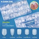 Matte Soft Gel Tips - 300pcs Short Square Coffin Full Cover Clear Press on