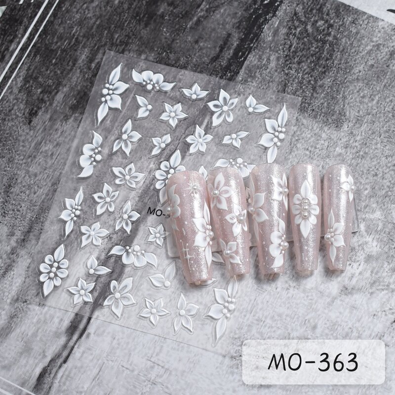 5D Nail Decals - Hot Sale White Floral Butterfly Self-Adhesion Embossment Tool