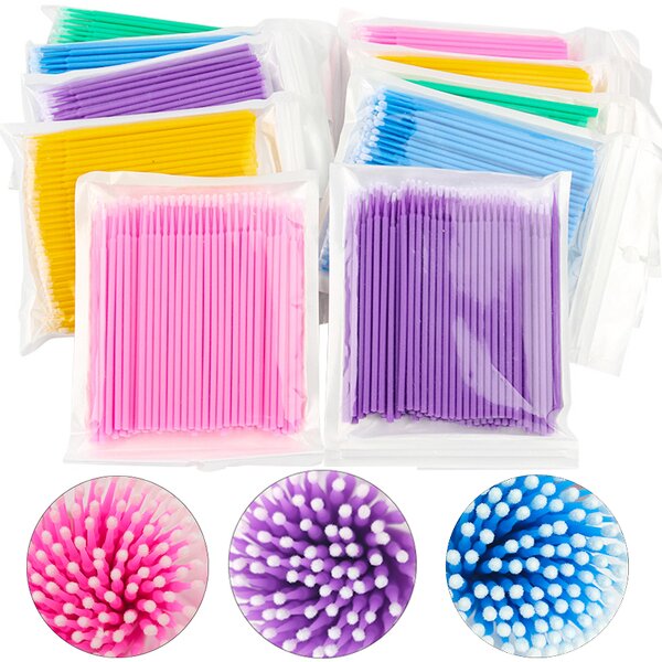Micro Eyelash Brush - 100 PCS Pink Grafted Lash Remover Cleaning Cotton Swabs