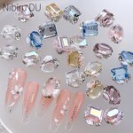 3D Nail Charms - Crystal Pile Diamond Heart Rectangular Pearl Alloy Jewelry