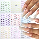 French Line Nail Decals - Gradient 12 Colors Flexible Curved Line Art Stickers