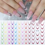French Line Nail Decals - Gradient 12 Colors Flexible Curved Line Art Stickers