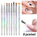 Manicure Brush Set - 8pcs Multifunction Gradient 3D Carving Painting DIY Tool