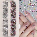 3D Nail Rhinestones - 12Grids Resin Heart Star AB Crystal Diamonds Glitter