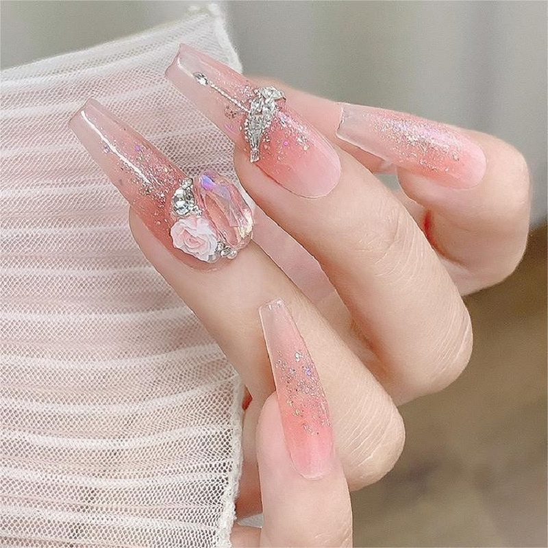3D Nail Charms - Crystal Pile Diamond Heart Rectangular Pearl Alloy Jewelry