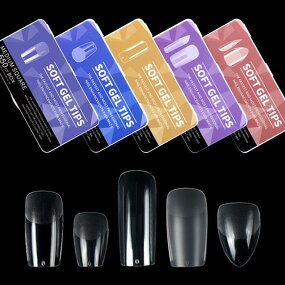 Soft Gel Nail Tips - Semi Matte Almond French Coffin Full Cover Ultra Thin Tips