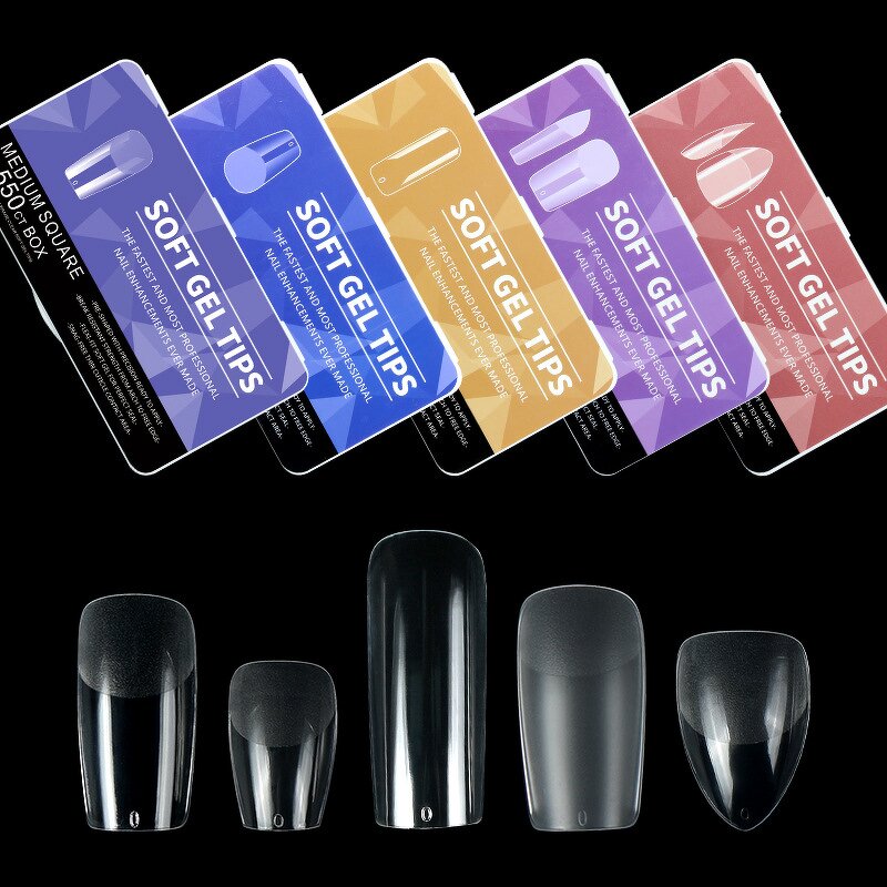 Soft Gel Nail Tips - Semi Matte Almond French Coffin Full Cover Ultra Thin Tips