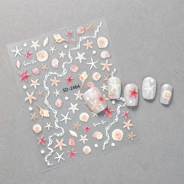 5D Nail Stickers - 2025 Ins Colorful Starfish Shell Ocean Beach Decals