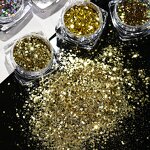 Nail Art Glitter Set - 6pcs Gold Silver Mirror Powder Chrome Manicure Decor
