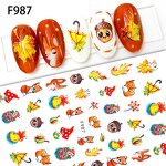 3D Fall Nail Stickers - Maple Leaves Fox Pumpkin Christmas Snowflake Decals