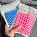 Micro Eyelash Brush - 100 PCS Pink Grafted Lash Remover Cleaning Cotton Swabs