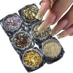 Nail Art Glitter Set - 6pcs Gold Silver Mirror Powder Chrome Manicure Decor