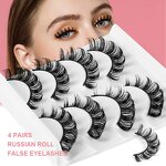 Russian Lashes - 4 Pairs D Curl 10-16mm 3D Mink Reusable Fluffy Strip Tool