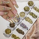 Nail Art Glitter Set - 6pcs Gold Silver Mirror Powder Chrome Manicure Decor