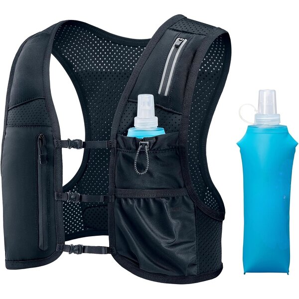 Reflective Hydration Vest - Adjustable Chest Straps Phone Holder 6 Pockets Fitness Bag
