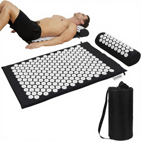 Acupressure Mat Pillow Set - 28.7x16.5 Inch Neck Back Pain Sciatica Relief Black