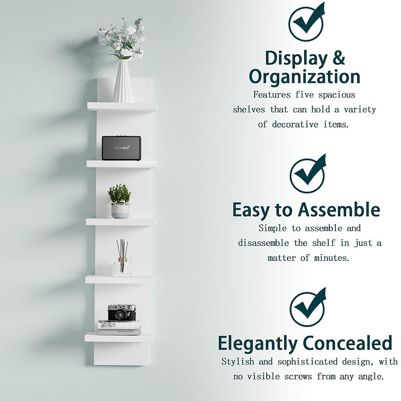 Wall-Mounted Bookshelf - 5-Tier Wood-Plastic Board Dustproof Moisture-Proof Living Room Rack