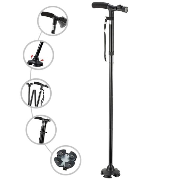 Trekking Cane - Lightweight Aluminum Alloy 2-section Adjustable Rotating Base Rubber Tip