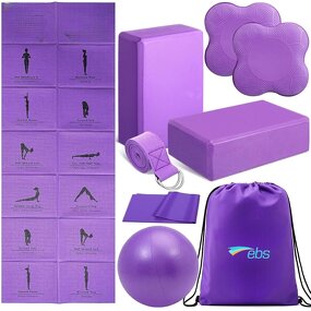 Foldable Yoga Mat Set - Thin Non-Slip Bag Blocks Knee Pads Pilates Ball Women Kit