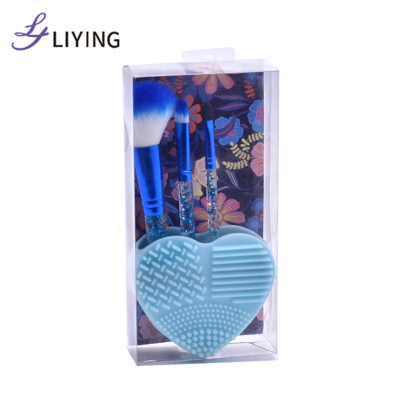 Travel Makeup Brush Set - LYDER 3pc Glitter Rhinestone Heart Shape Synthetic Hair Tool