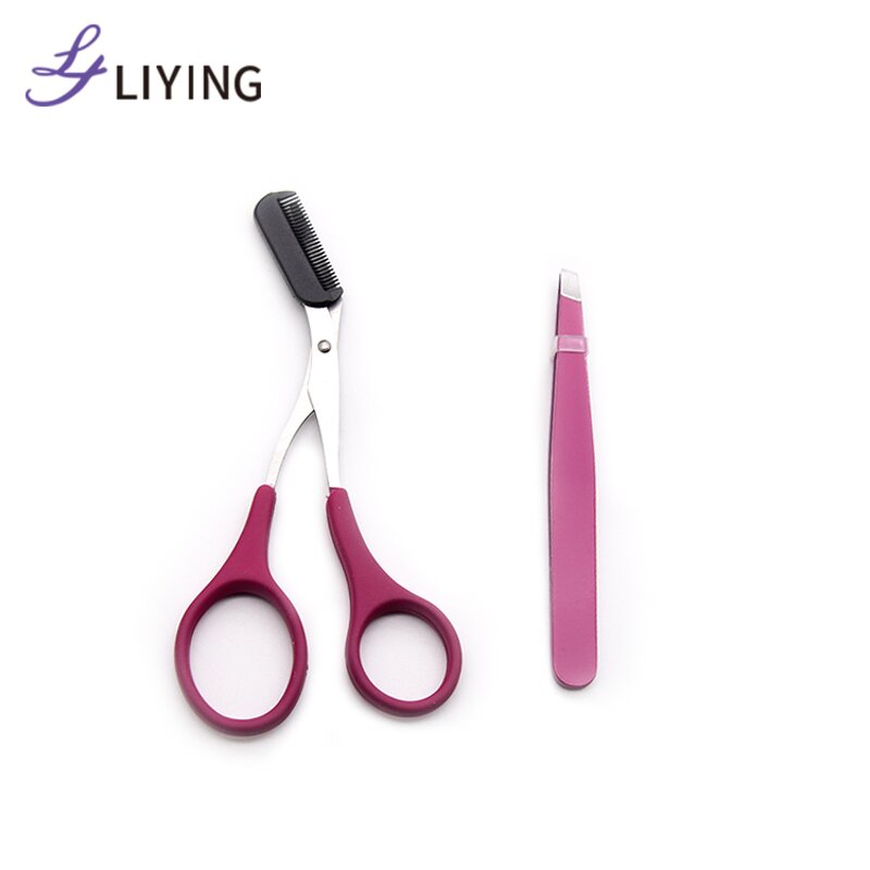 Eyebrow Scissors Set - LYDER 2-Piece Slanted Blade Stainless Steel Comb Trimmer