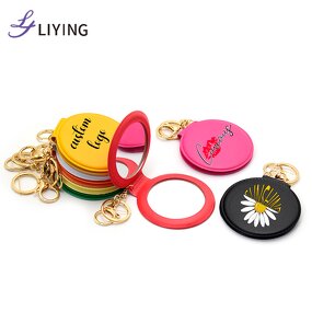 Round Compact Mirror - Lyder Pink Promotional Custom Logo Portable Folding Keychain