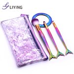 Mermaid Makeup Brushes - Soft Synthetic Hair 3-Piece Private Label Glitter Set