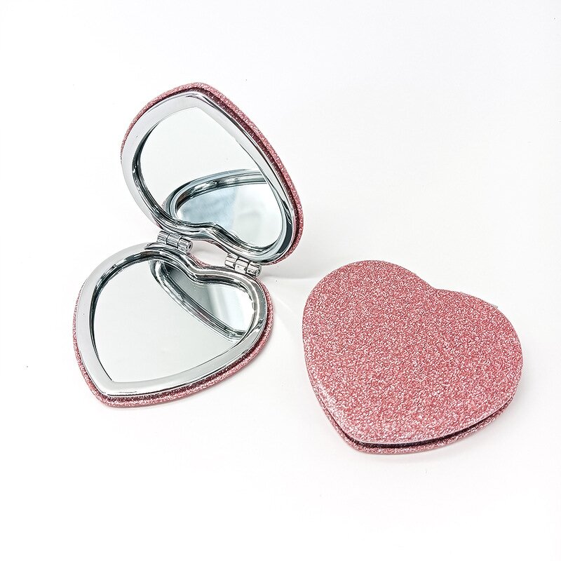 Heart Compact Mirror - Lyder Double-Sided Glitter Portable Travel Cosmetic Tool