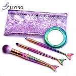 Mermaid Makeup Brushes - Soft Synthetic Hair 3-Piece Private Label Glitter Set