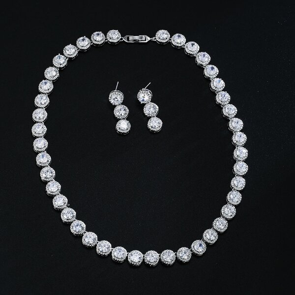Jewelry Set Manufacturer - Women's Two-Piece Bridal Set Cubic Zirconia Necklace Earrings