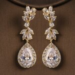 CAOSHI Elegant Women's Geometric Long Water Drop Zircon Earrings Wedding Engagement Full Zirconia Inlaid Bridal Pendant Earrings