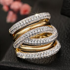 Rings Manufacturer - Vintage Line Cross Design Brass Bead Round Zircon Wide