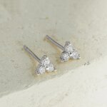 Earrings Manufacturer - Wholesaler Dainty Flower Design Olive Green Zircon Stud