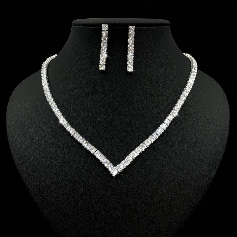 Jewelry Set Manufacturer - Square Luxury Collarbone Necklace with Pendant Earrings Set