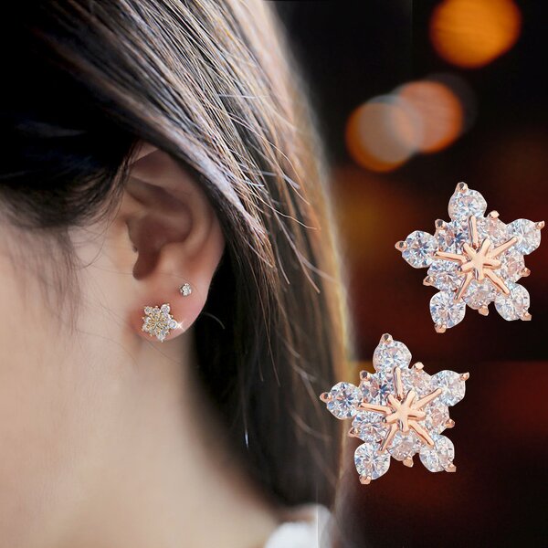 Earrings Manufacturer - Silver Zircon Snowflake with Pearl for Women Wedding