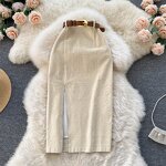 Corduroy Skirts Manufacturer - Liu Ming 2024 Vintage Women High Waist Belted A Line Long