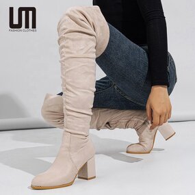 High Heel Shoes Manufacturer - Liu Ming 2025 Women Winter Over Knee Square Toe Chunky