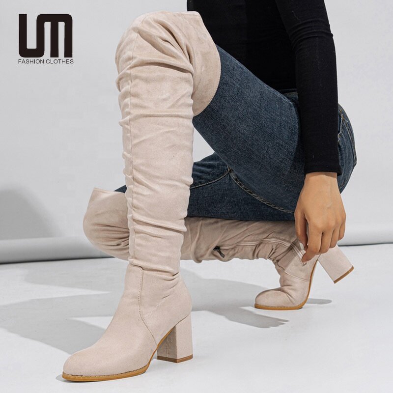 High Heel Shoes Manufacturer - Liu Ming 2025 Women Winter Over Knee Square Toe Chunky