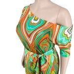 Plus Size Jumpsuit Manufacturer - Women Fashion Sexy Slash Neck Printing Wide Leg Romper