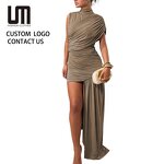 Mini Dress Manufacturer - 2026 Irregular Draped Ruched Turtleneck Sleeveless Club